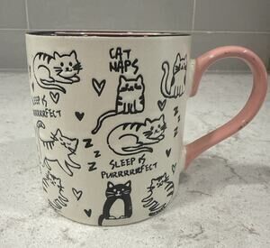Spectrum CUTE KITTEN Pink Interior Adorable Hand Painted 18oz Large Mug CAT CATS